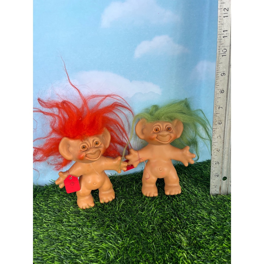 Vintage Troll Doll Set Red and Green Hair 3 inch Retro Collectible Toys